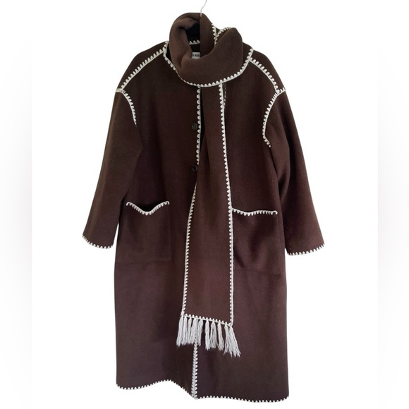 4Th And Reckless Jackets & Blazers - 4th and Reckless Fable Chocolate Brown Contrast Stitch Longline Scarf Coat Large